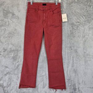 Mother Jeans Womens 26 Hot Rod Red Insider Crop Step Fray Raw Hem Flare Made USA